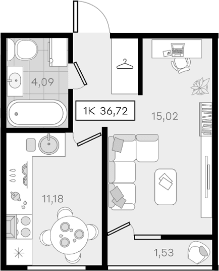 Продается 1-комн. квартира, 35.19 м²
