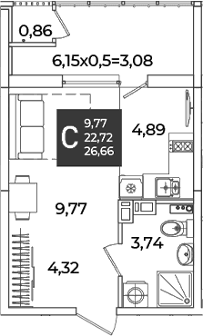 Продается 1-комн. квартира, 22.72 м²