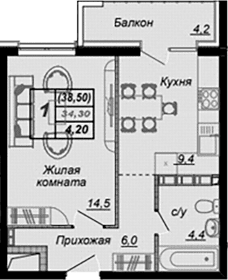 Продается 1-комн. квартира, 33.3 м²