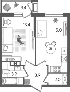 Продается 2-комн. квартира, 38.2 м²