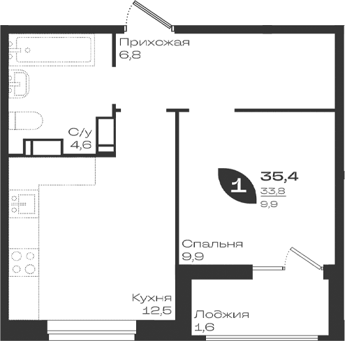 Продается 1-комн. квартира, 33.8 м²