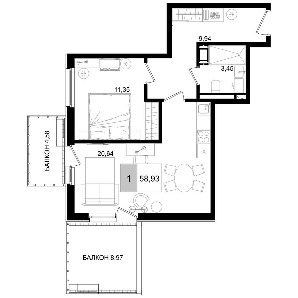 Продается 2-комн. квартира, 45.38 м²