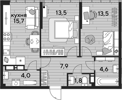 Продается 2-комн. квартира, 61 м²