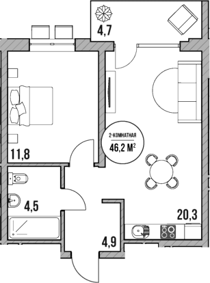 Продается 2-комн. квартира, 41.5 м²