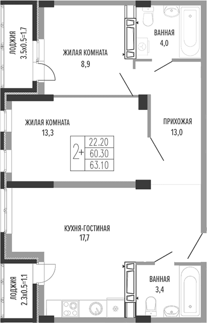Продается 3-комн. квартира, 61.8 м²