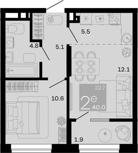 Продается 2-комн. квартира, 38.1 м²
