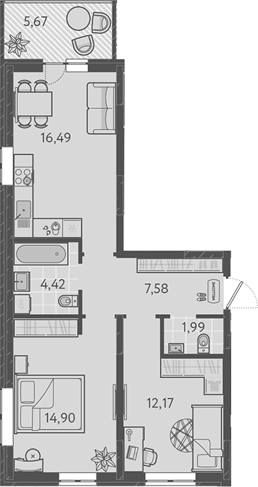Продается 3-комн. квартира, 57.55 м²