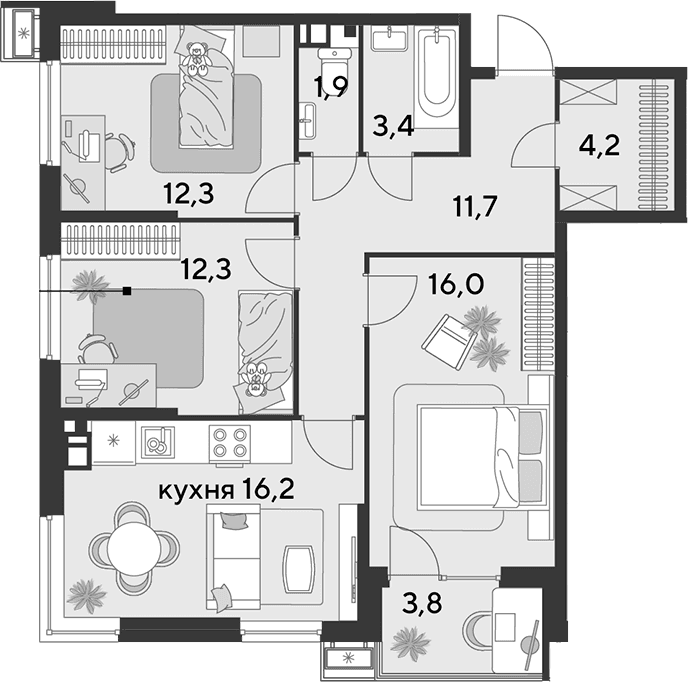 Продается 4-комн. квартира, 78 м²
