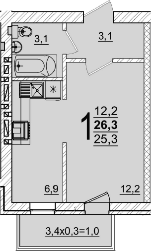 Продается 1-комн. квартира, 25.3 м²