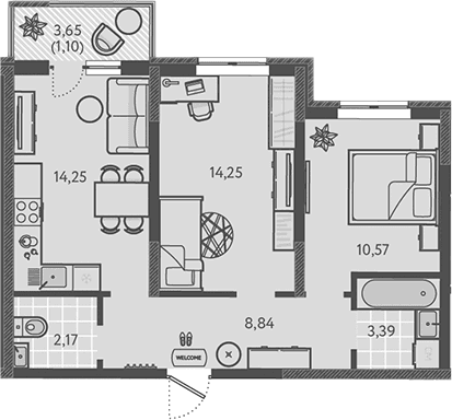 Продается 2-комн. квартира, 53.47 м²