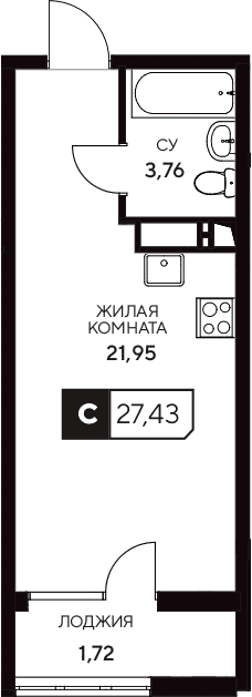 Продается 1-комн. квартира, 25.71 м²