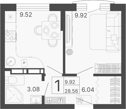 Продается 1-комн. квартира, 28.56 м²