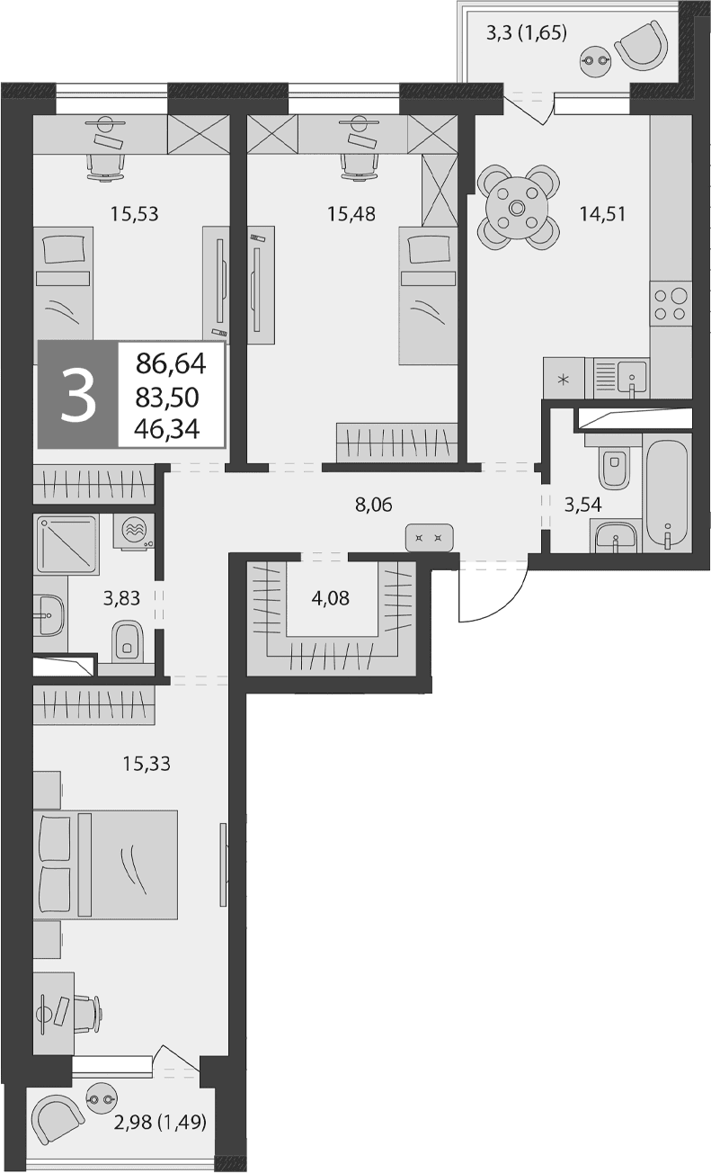 Продается 3-комн. квартира, 80.36 м²