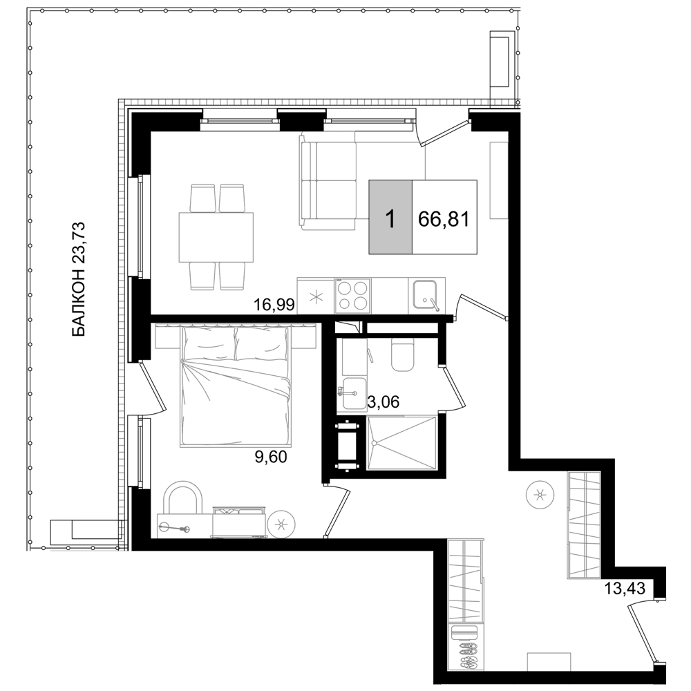 Продается 2-комн. квартира, 43.08 м²