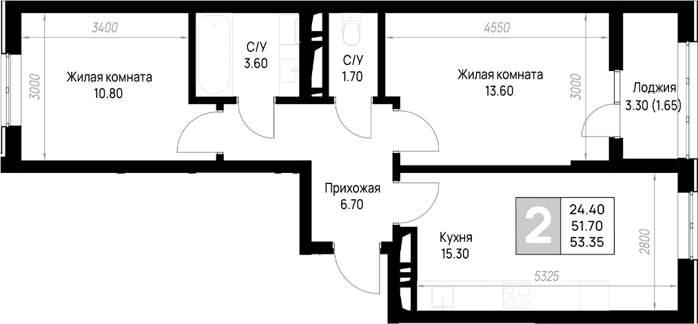 Продается 2-комн. квартира, 51.7 м²