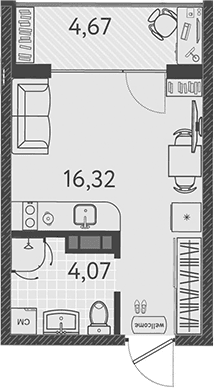 Продается 1-комн. квартира, 20.39 м²