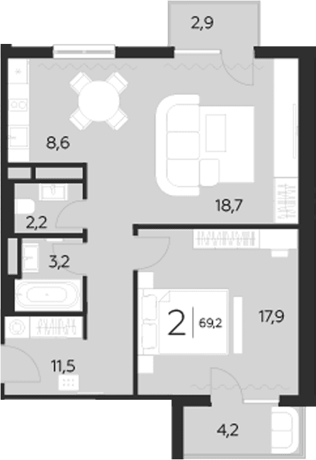 Продается 1-комн. квартира, 62.1 м²