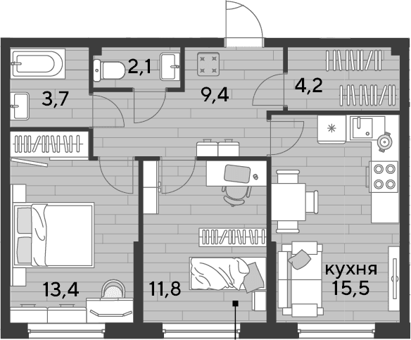 Продается 2-комн. квартира, 60.1 м²