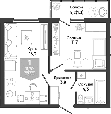Продается 2-комн. квартира, 36 м²
