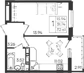Продается 1-комн. квартира, 31.74 м²