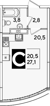 Продается 1-комн. квартира, 27.1 м²