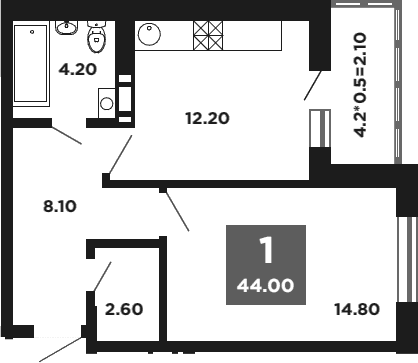Продается 1-комн. квартира, 41.9 м²