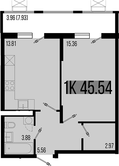 Продается 1-комн. квартира, 41.58 м²