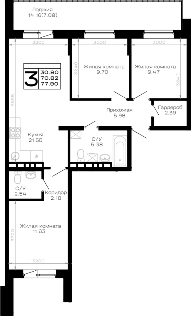 Продается 3-комн. квартира, 70.82 м²