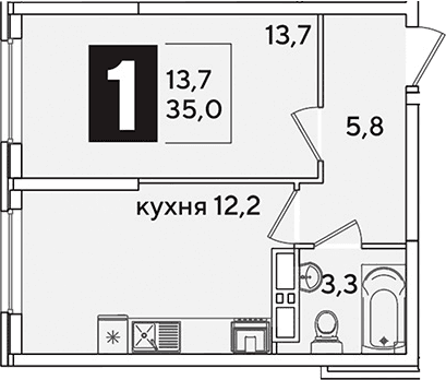 Продается 1-комн. квартира, 35 м²