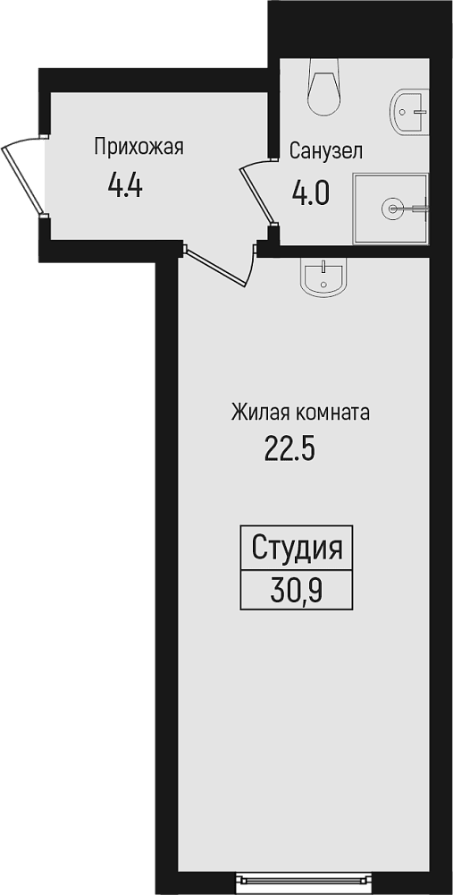 Продается 1-комн. квартира, 30.85 м²