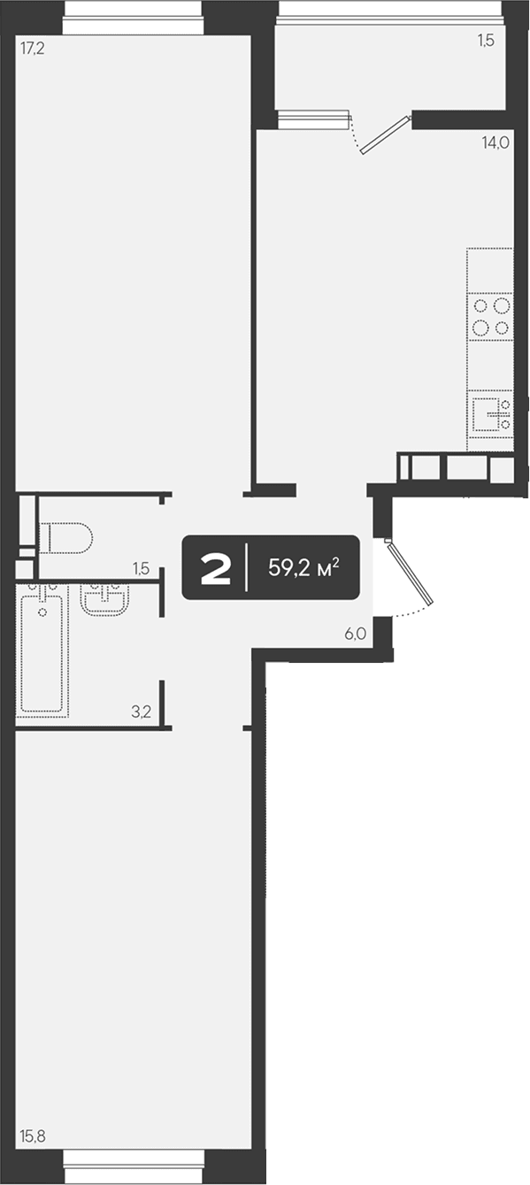 Продается 2-комн. квартира, 57.7 м²
