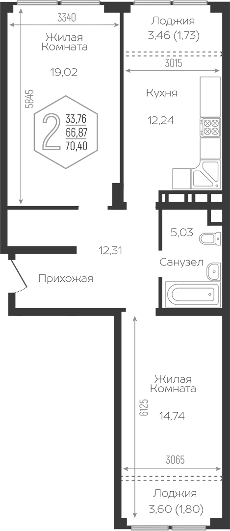 Продается 2-комн. квартира, 64.77 м²