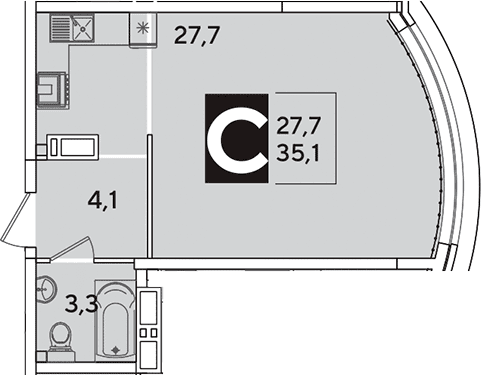 Продается 1-комн. квартира, 35.1 м²