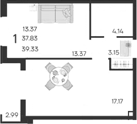 Продается 1-комн. квартира, 37.83 м²
