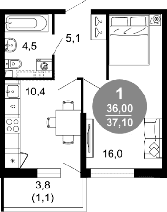 Продается 1-комн. квартира, 36 м²