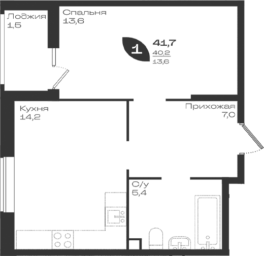 Продается 1-комн. квартира, 40.2 м²