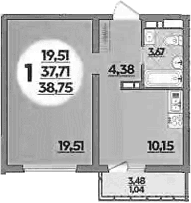 Продается 1-комн. квартира, 37.71 м²