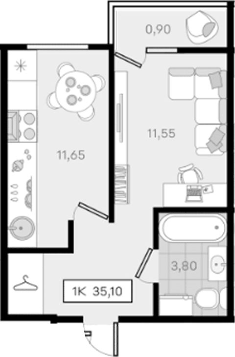 Продается 1-комн. квартира, 34.2 м²