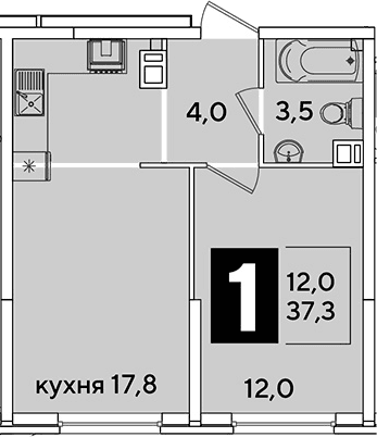 Продается 2-комн. квартира, 37.3 м²