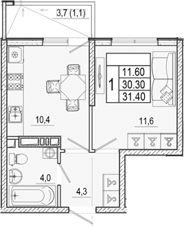 Продается 1-комн. квартира, 30.3 м²