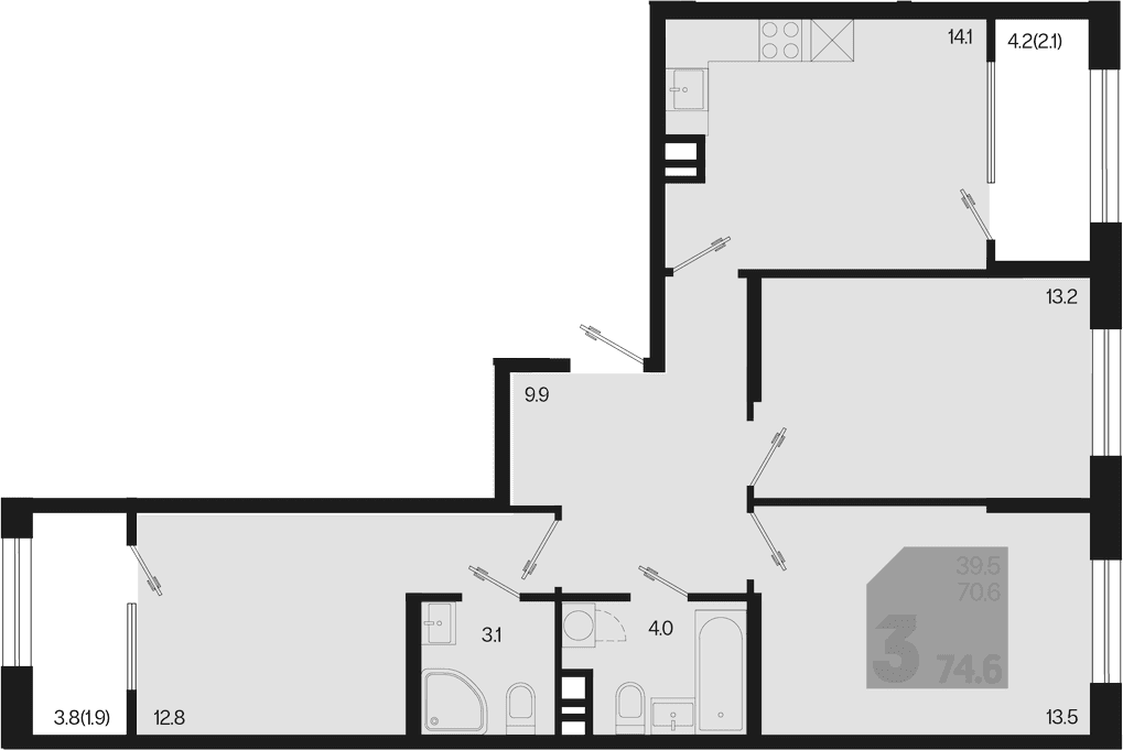 Продается 3-комн. квартира, 70.6 м²