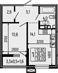 Продается 1-комн. квартира, 36.4 м²