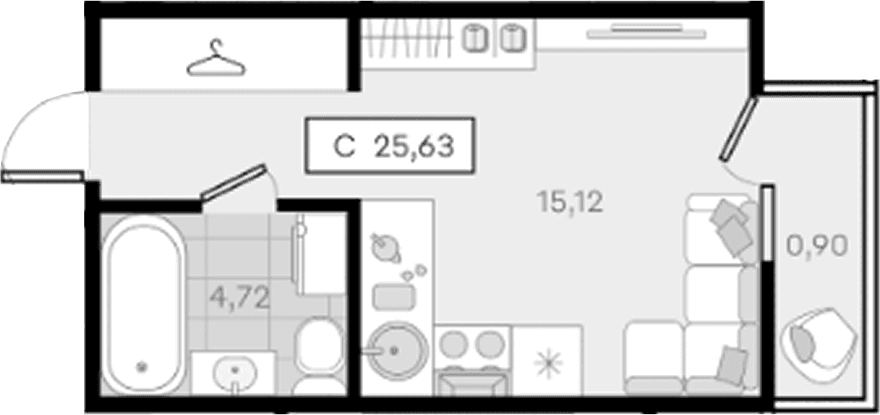 Продается 1-комн. квартира, 24.73 м²