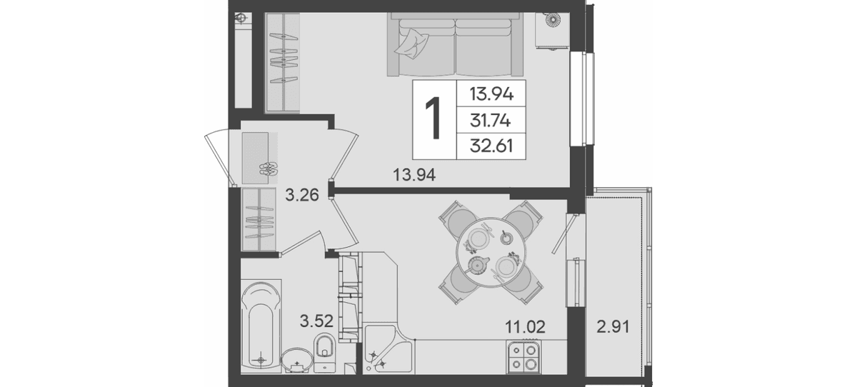 Продается 1-комн. квартира, 31.74 м²
