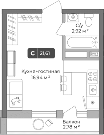 Продается 1-комн. квартира, 20.78 м²