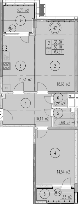 Продается 2-комн. квартира, 59.1 м²