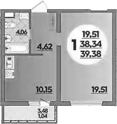Продается 1-комн. квартира, 38.34 м²