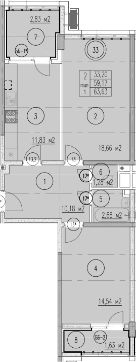 Продается 2-комн. квартира, 59.17 м²