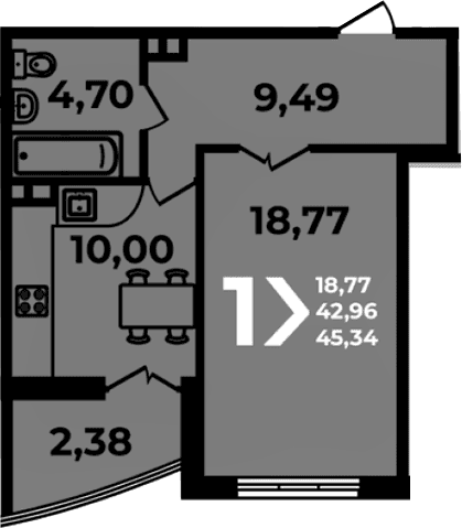 Продается 1-комн. квартира, 42.96 м²