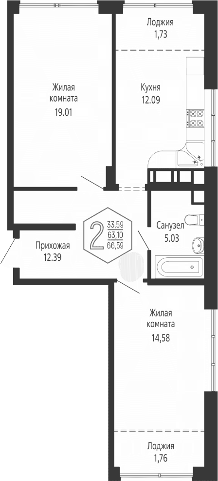 Продается 2-комн. квартира, 63.1 м²